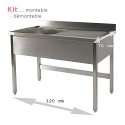 Plonge table  KIT 1,20 m 1 bac égouttoir à droite 1,20 m