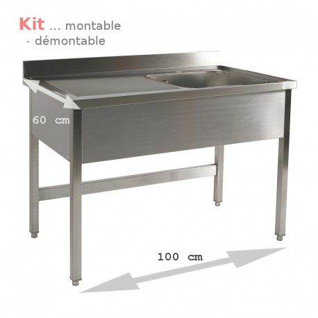 Plonge table  KIT 1,00 m 1 bac égouttoir à gauche 1,00 m (S60) ATTENTION profondeur de 60 cm