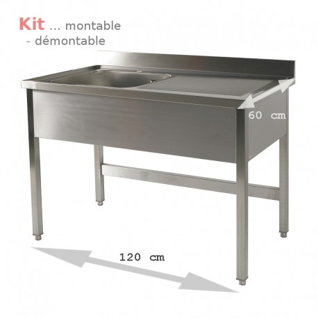 Plonge table  KIT 1,20 m 1 bac égouttoir à droite 1,20 m (S60) ATTENTION profondeur de 60 cm